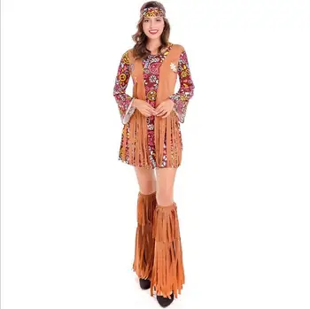 Dámy Retro 60. rokoch 70. rokov Hippies, Cosplay Halloween Party Indického Disco Strapce Kostým, Šaty