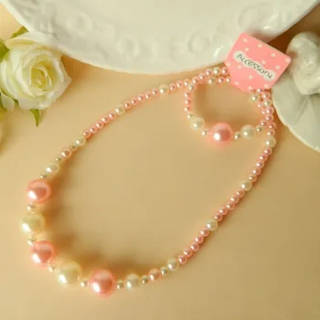HappyKiss Bbaby dojčenskej a detskej šperky imtate pearl šperky set pink white hot nový náramok, náhrdelník jelly
